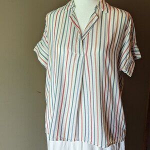 Madewell Park Popover Shirt in Rainbow Stripe, Size XS